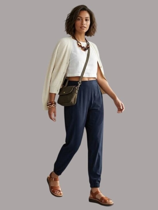Scanlan Theodore Pants - Scanlan Theodore Navy Blue Silk-Blend Relaxed Tapered Pants